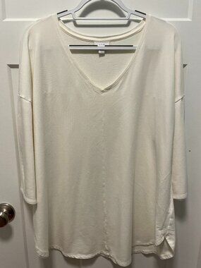 Pure Jill J.Jill Pima Cotton Tencel Modal V-Neck Tunic Tee Shirt Top Cream XL